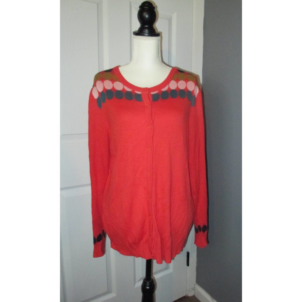 ModCloth Plus Size 2X Polka Dot Rainbow RED Long Sleeve Cardigan
